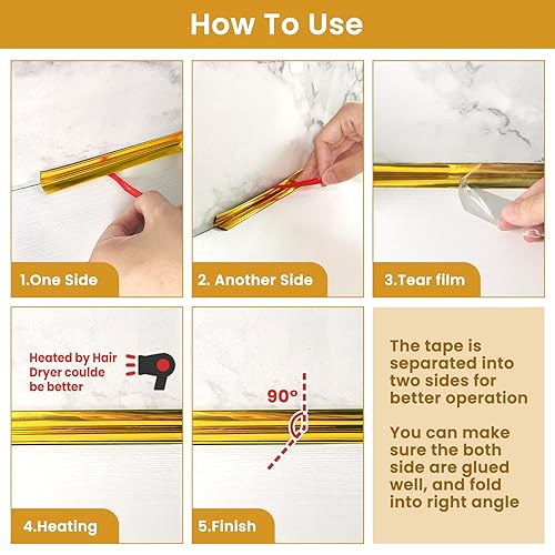 Miniatura 6 de SNAIL GARDEN Sellador de cinta para calafatear, tira de sellado autoadhesiva, sello hermético para baño, cocina, fregadero y bañera (dorado)