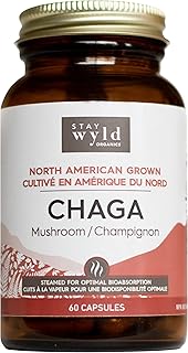 Stay Wyld - Organic Chaga Mushroom Capsules -Natural Cholesterol Level and Immune Support Supplement - 100% Canadian Grown Chaga Fruiting Bodies - Non-GMO, Vegan - Mushroom Supplement - 60 Capsules