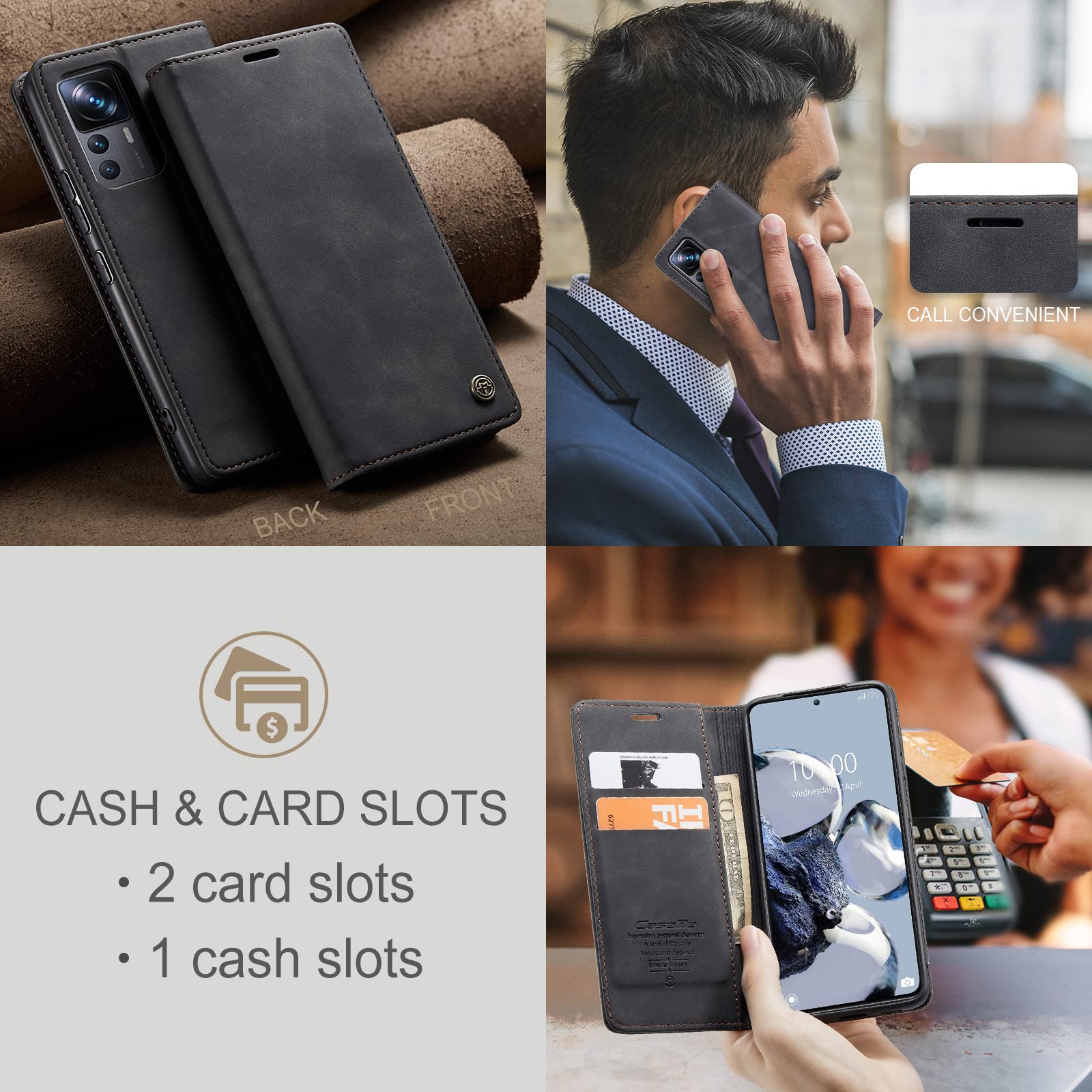 Leder Flip Case Für Xiaomi 12T/12T Pro 5G – Mit Kartenfach, Ständer Und Kameraschutz, Klapphülle