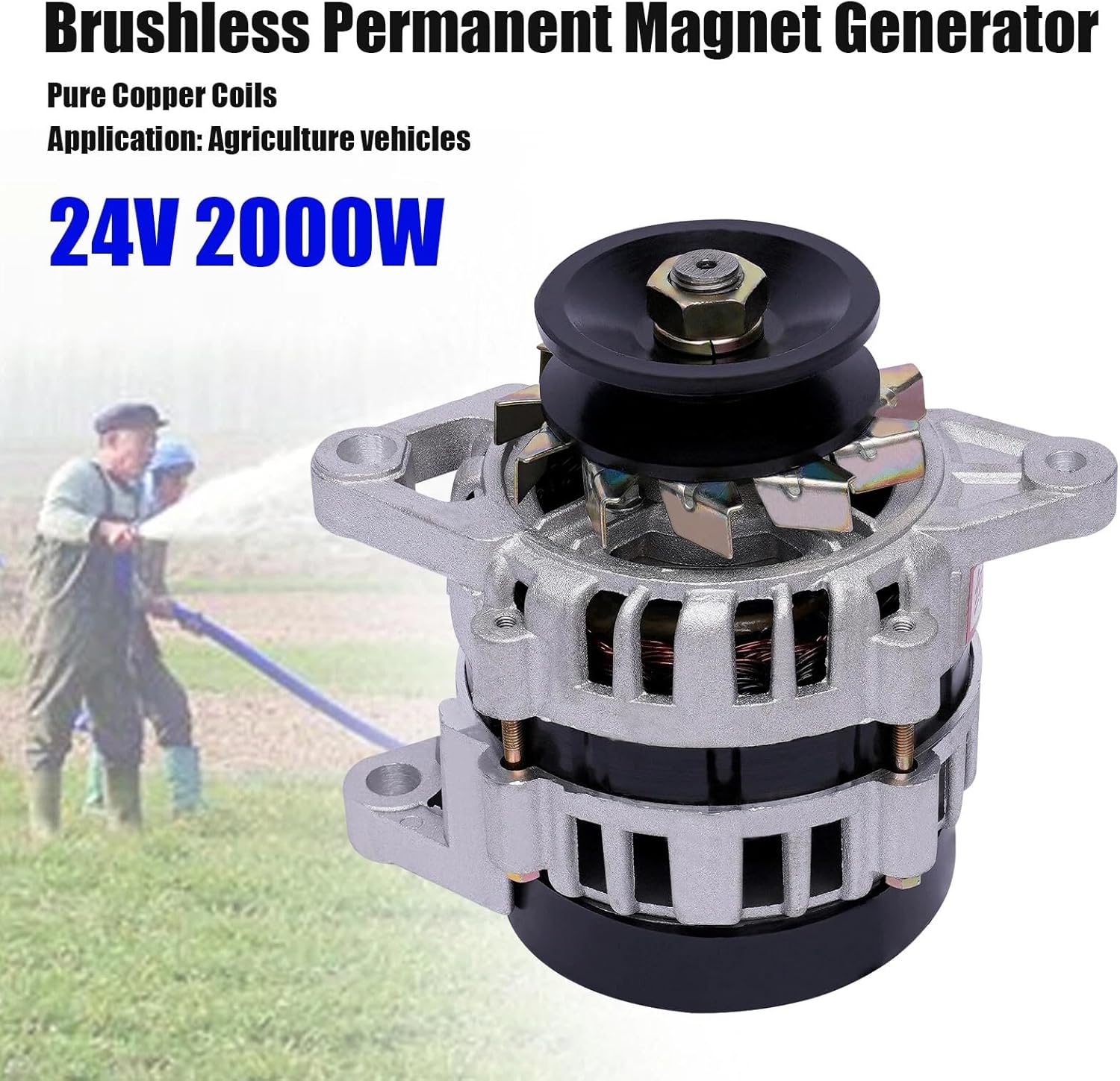 Brushless Generator, Permanent Magnet DC Generator, 2000W 24V High Power Alternator with Voltage Regulator, Tractor Agricultural Vehicles Three Wheel Vehicle Charging Lighting