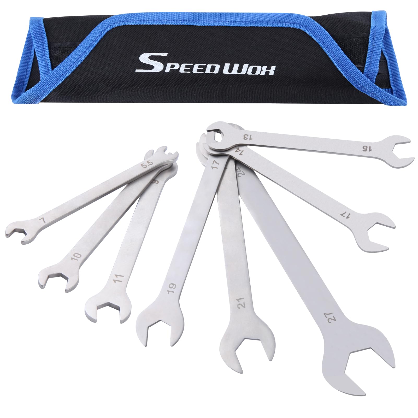 SPEEDWOX 8pcs 3MM Super-Thin Open End Wrench Set including Roll Pouch Long Pattern Combination Wrench Sets V-Groove Open End 5.5