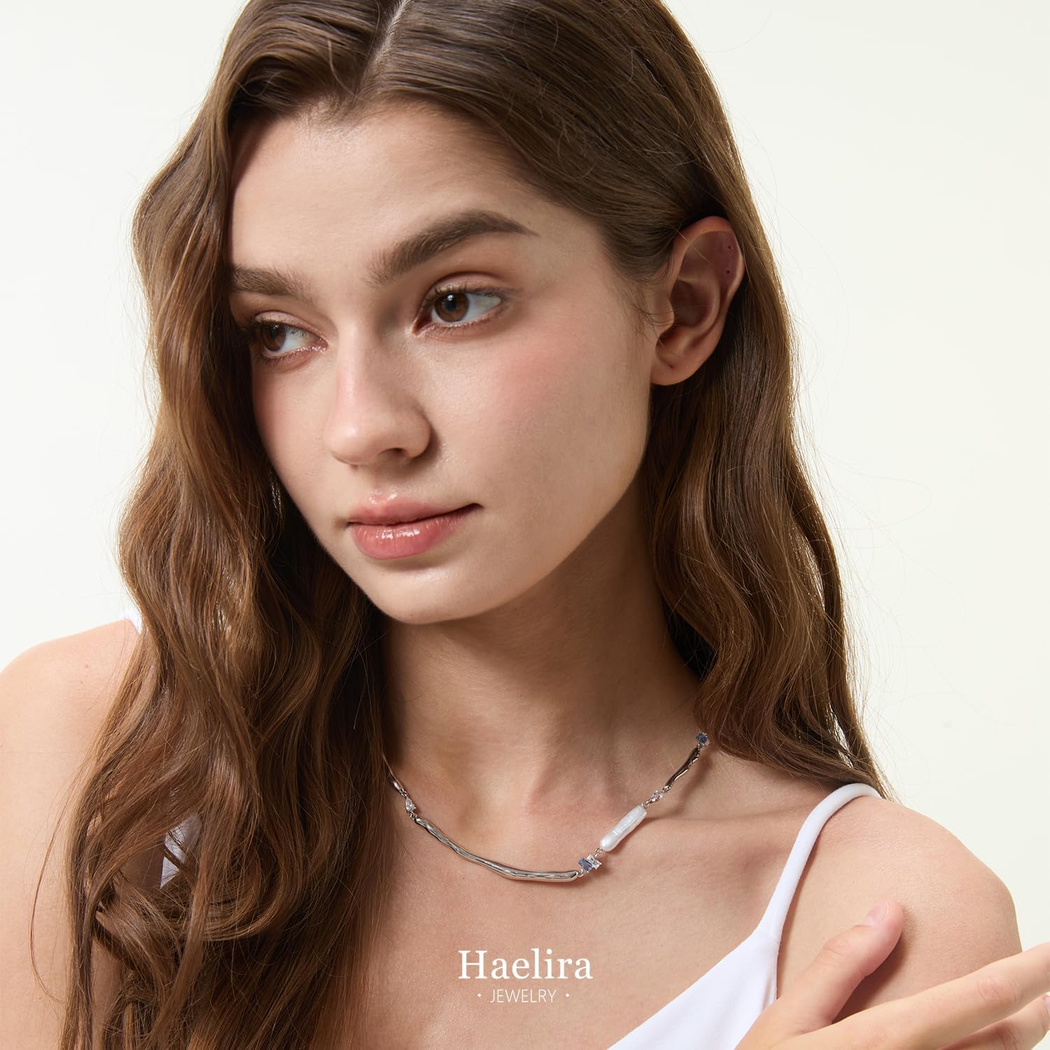 Genuine AAA+ Cultured Stick Baroqe Pearl Choker, 18K Freshwater Biwa Pearl Necklaces with Cubic Zircon, with 15.35"+2" Adjustable Spring Ring Clasp, Gift Box included - Image 3