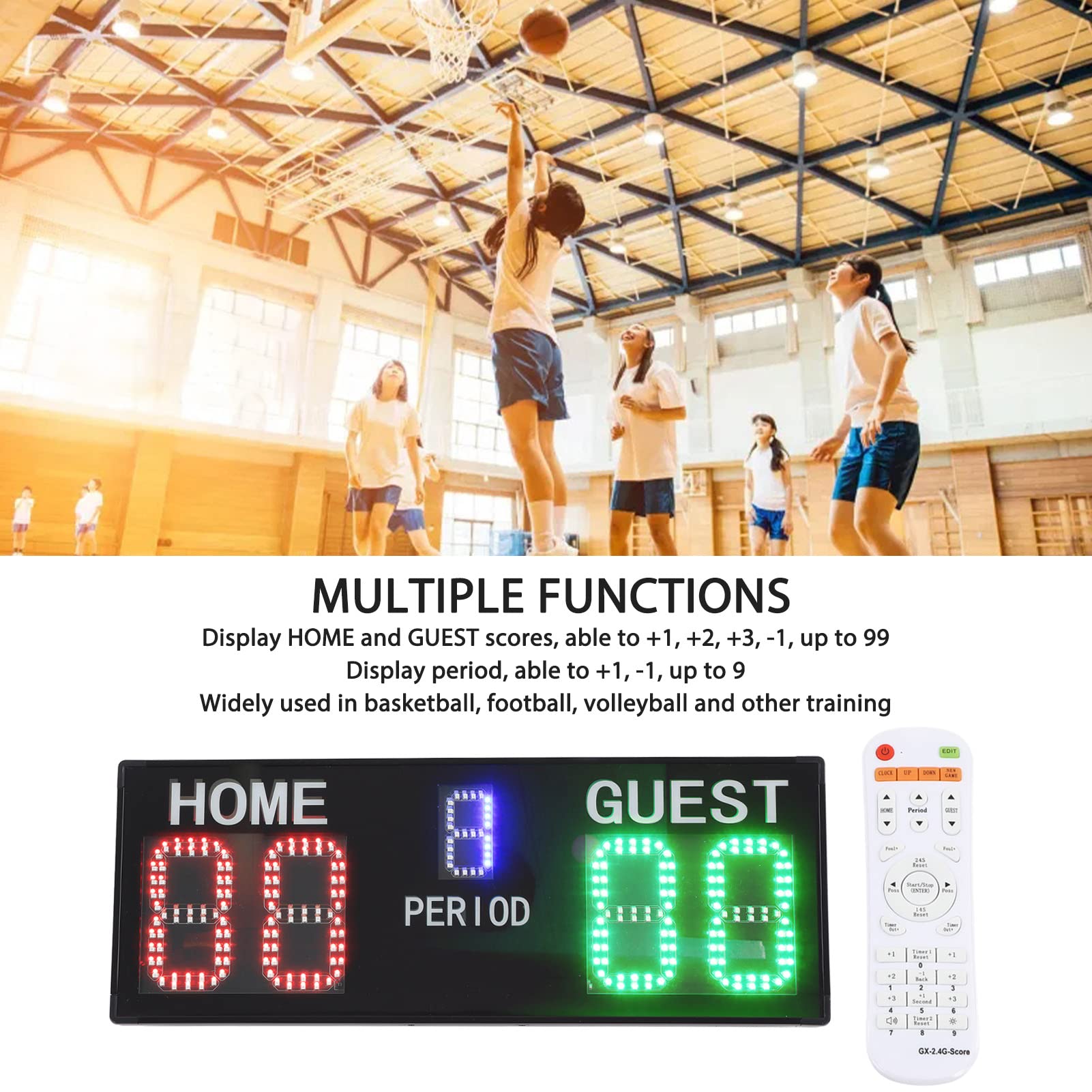 Zunate Segnapunti Digitale LED a 5 Cifre |Tabellone Segnapunti Elettronico Portatile da Basket con Telecomando per Sport Indoor e Outdoor