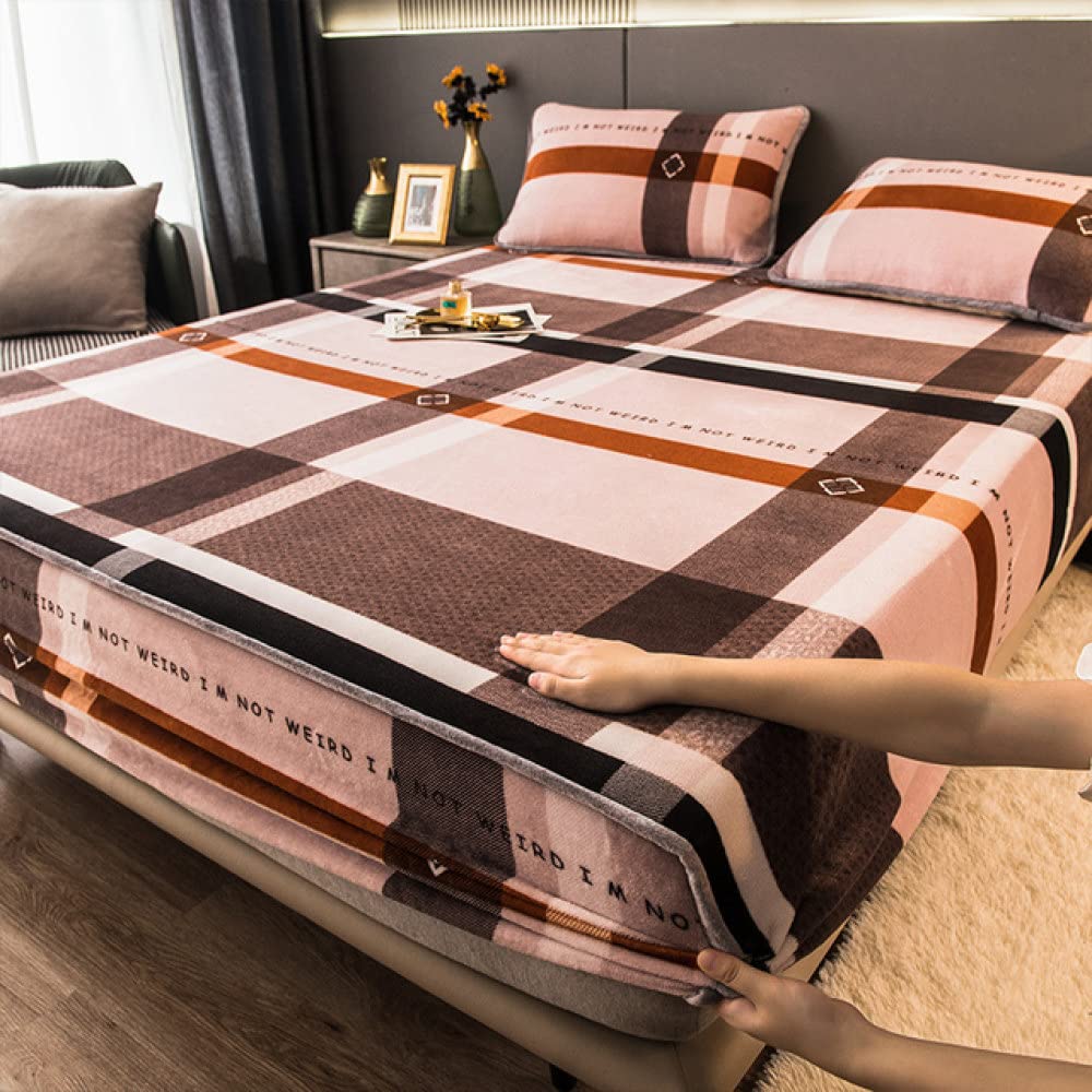 Drap-Housse en Peluche pour Reine élastique et épais qui ne glisse pas sur lit double gris