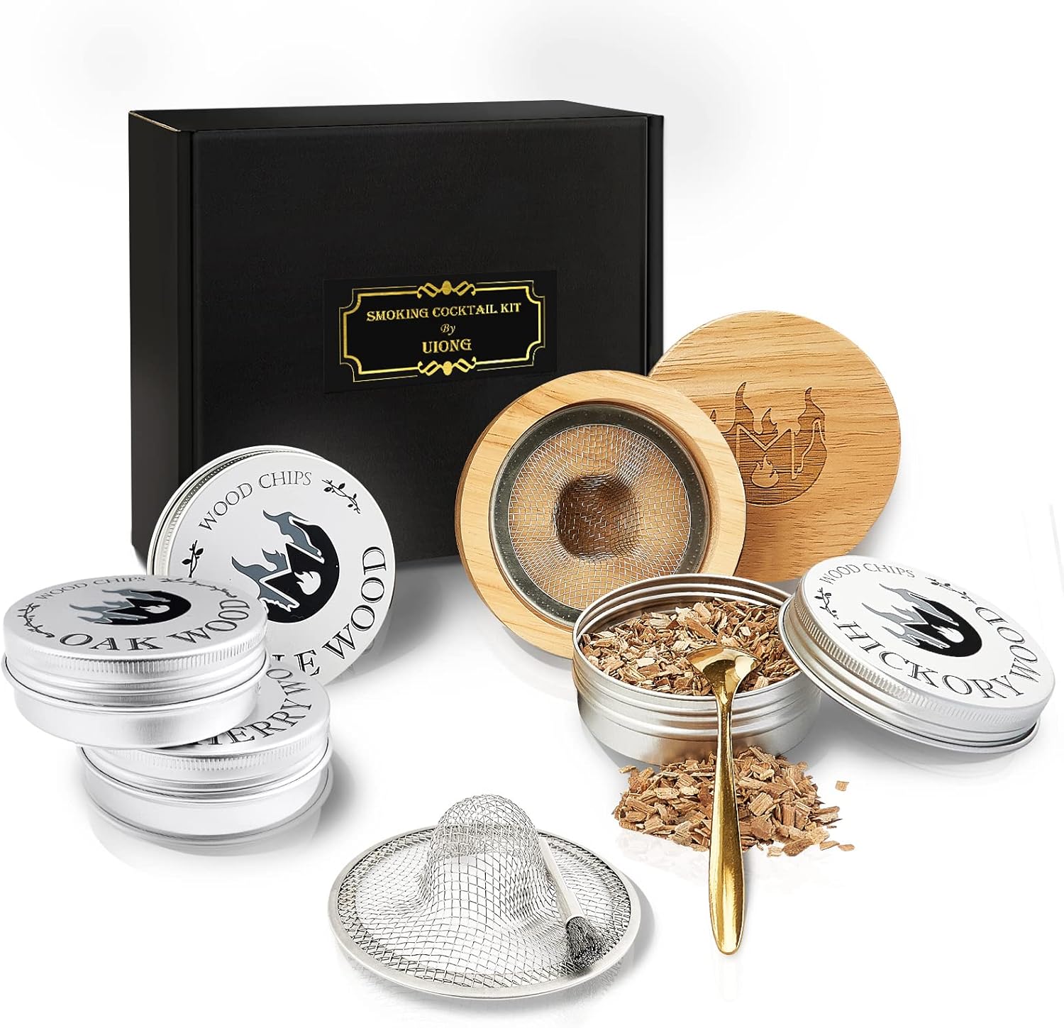 Cocktail Smoker Kit with Wood Chips, Old Fashioned Bourbon Smoking Kit, Whiskey Smoking Set