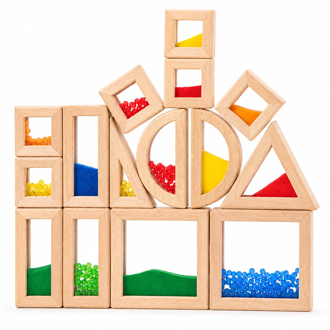 15-Piece Rainbow Sensory Wooden Building Blocks, Stacking Toys for Toddlers
