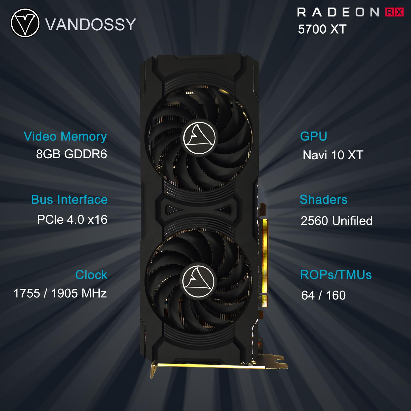 Radeon RX 5700 XT Graphics Card, 8GB GDDR6 256-Bit RDNA Architecture 1755/1905 MHz (Base/Boost Clock) DirectX 12 HDMI DP PCIe4.0 2K 1440P PC Gaming Video Card for Office Gaming