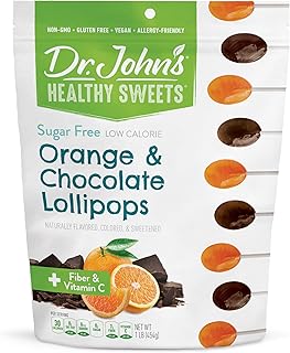 Dr. John's Healthy Sweets Orange & Chocolate Lollipops with Zero Sugar, Dye-Free, Plant Based, Keto Friendly, 60 Count, 1 LB Bag