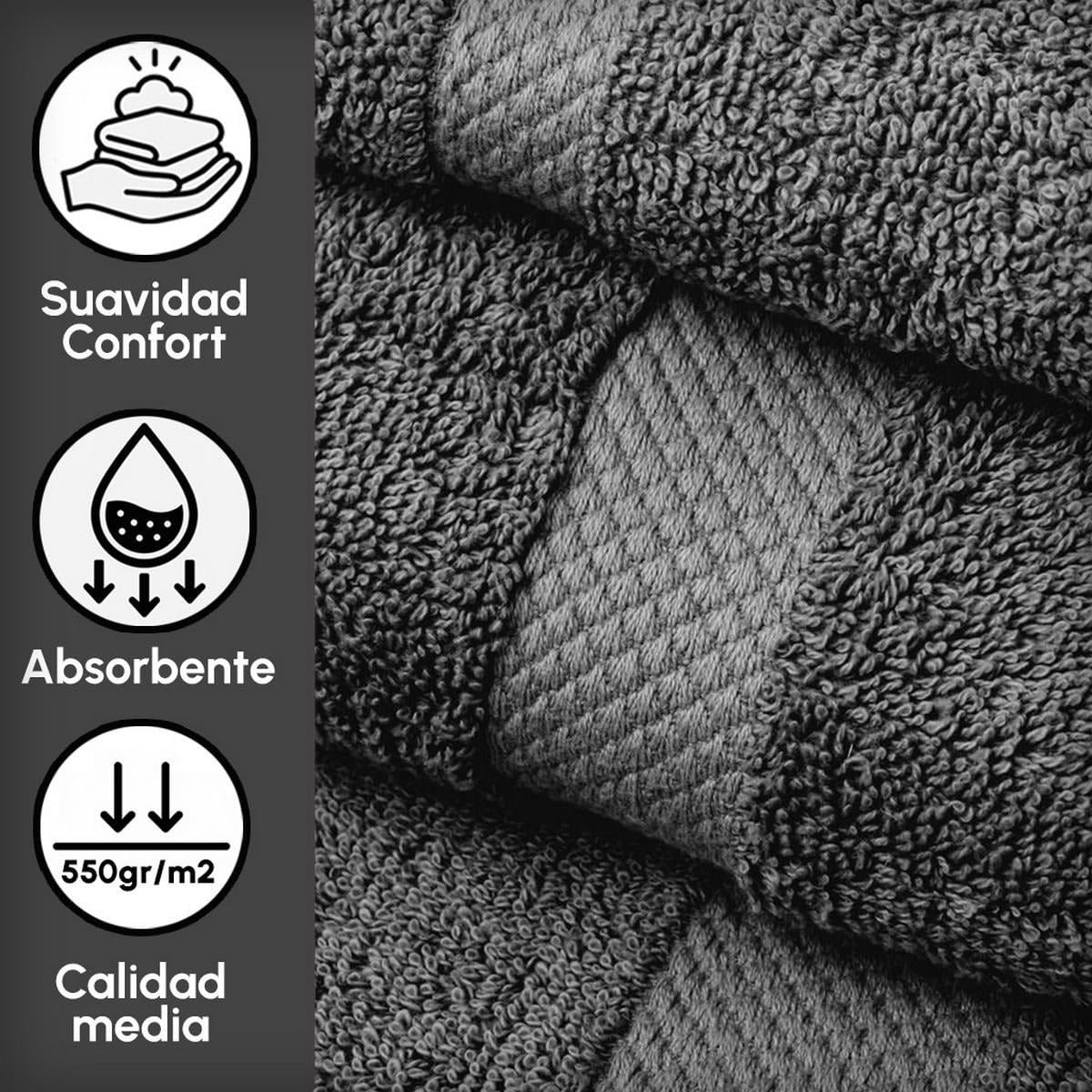Juego de 6 Toallas Ducha Grandes Gris Oscuro 100% algodón de 150x100 cm | Tejido suave de gran gramaje con alta absorción. Aptas para lavadora, de uso diario.