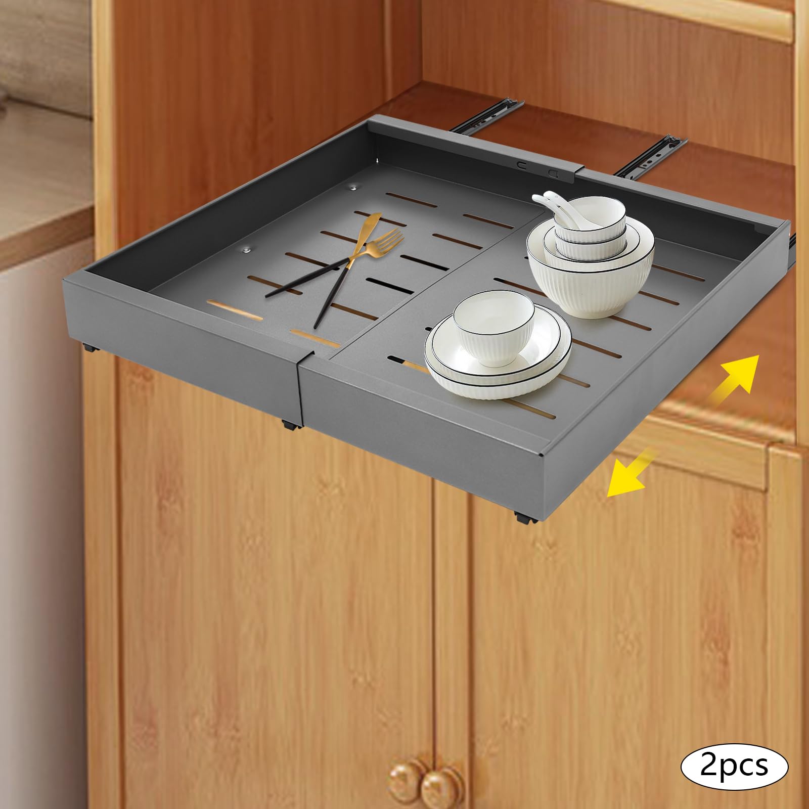 2 Stück Kohlenstoffstahl Grau 32-52 cm Modern Küche und Bad Teleskopschublade Ausziehbare Schublade Küche 50cm Tief Pull Out Cabinet Organizer Küchen Schrank für Schränke