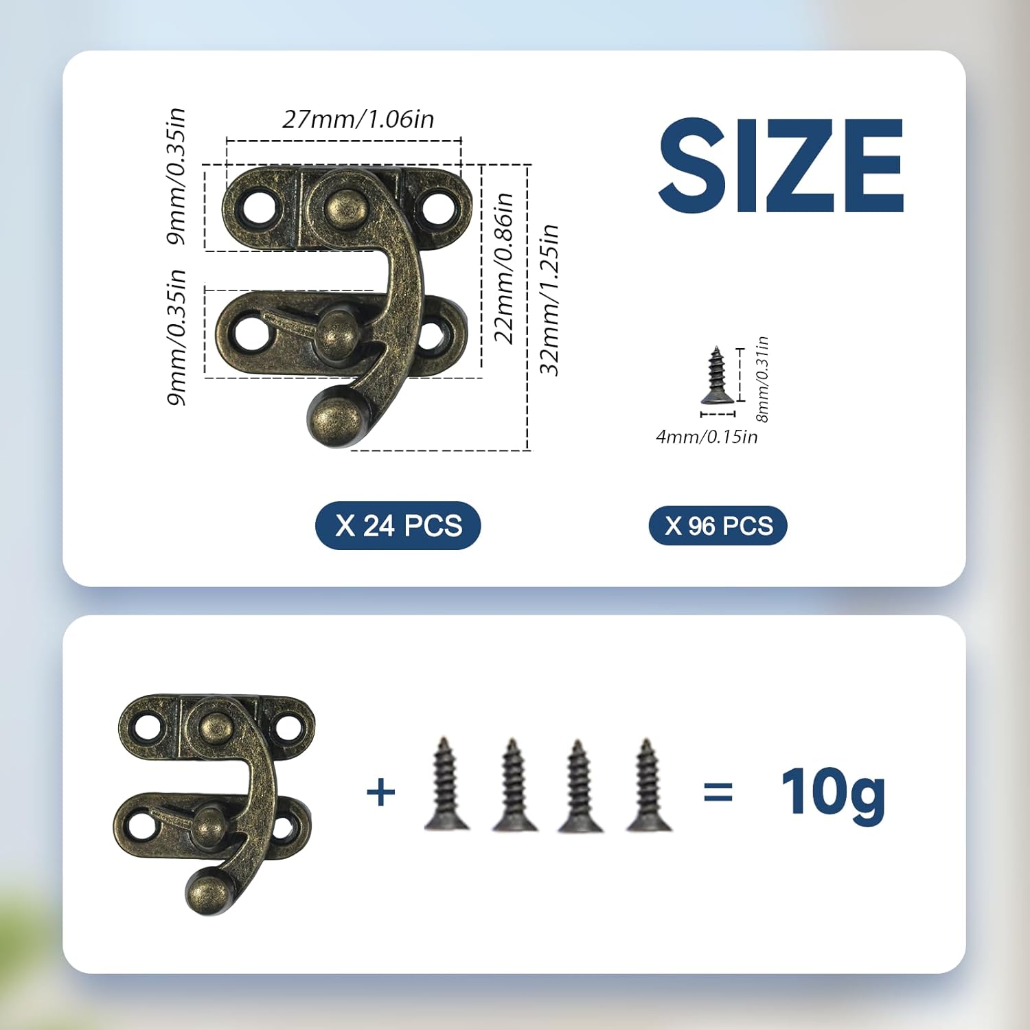 24 Pieces Thickened Solid Hasp Latches Locks Hooks, Antique Vintage Decorative Hasp Latches with Screws for Jewelry Box Wooden Cabinet Door, Cat Door Gate, Zinc Alloy (Bronze-24pieces)