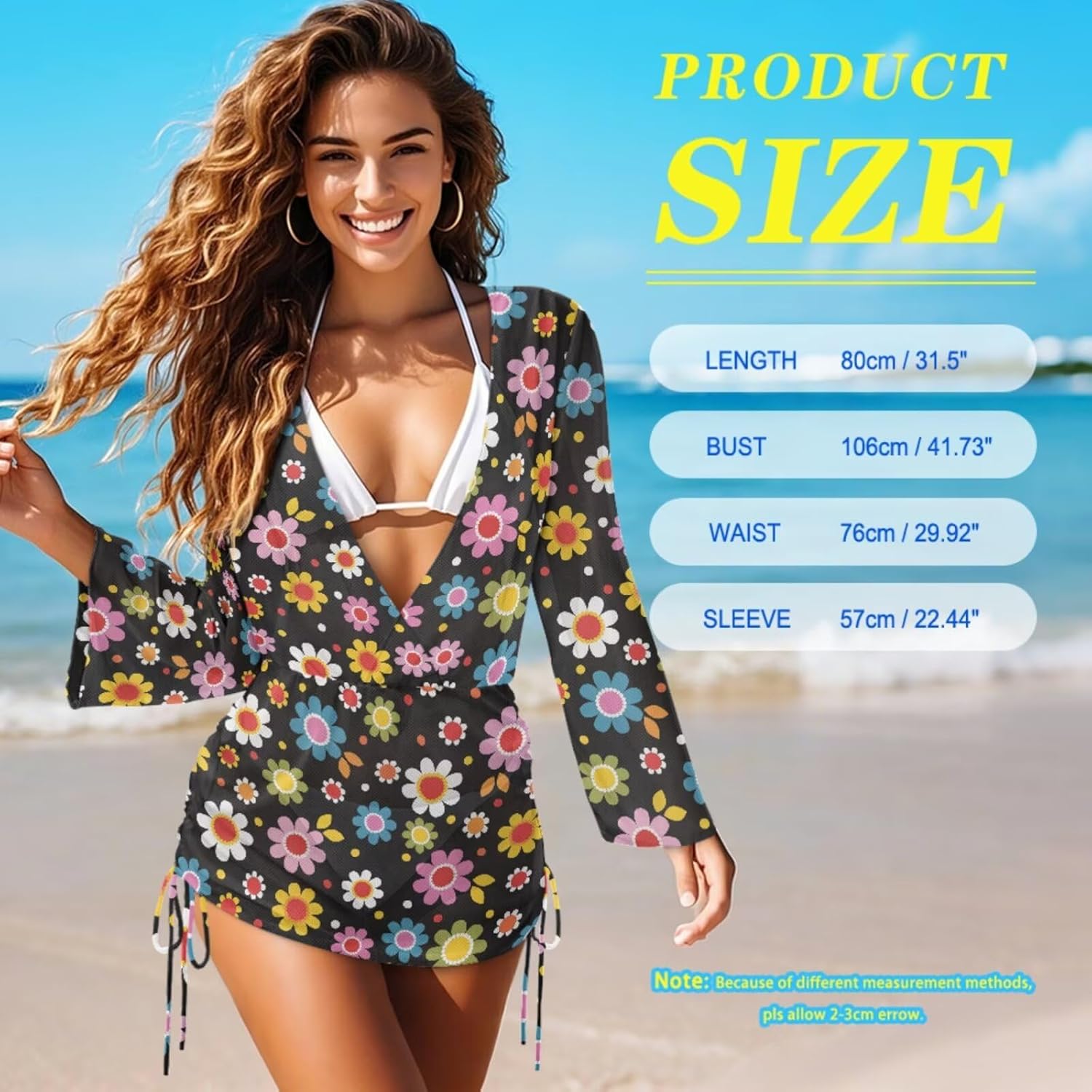 ZFRXIGN Womens Bathing Suit 3 Piece Triangle Bikini Set with Mesh Long Sleeve Cover up Beach XS-2XL