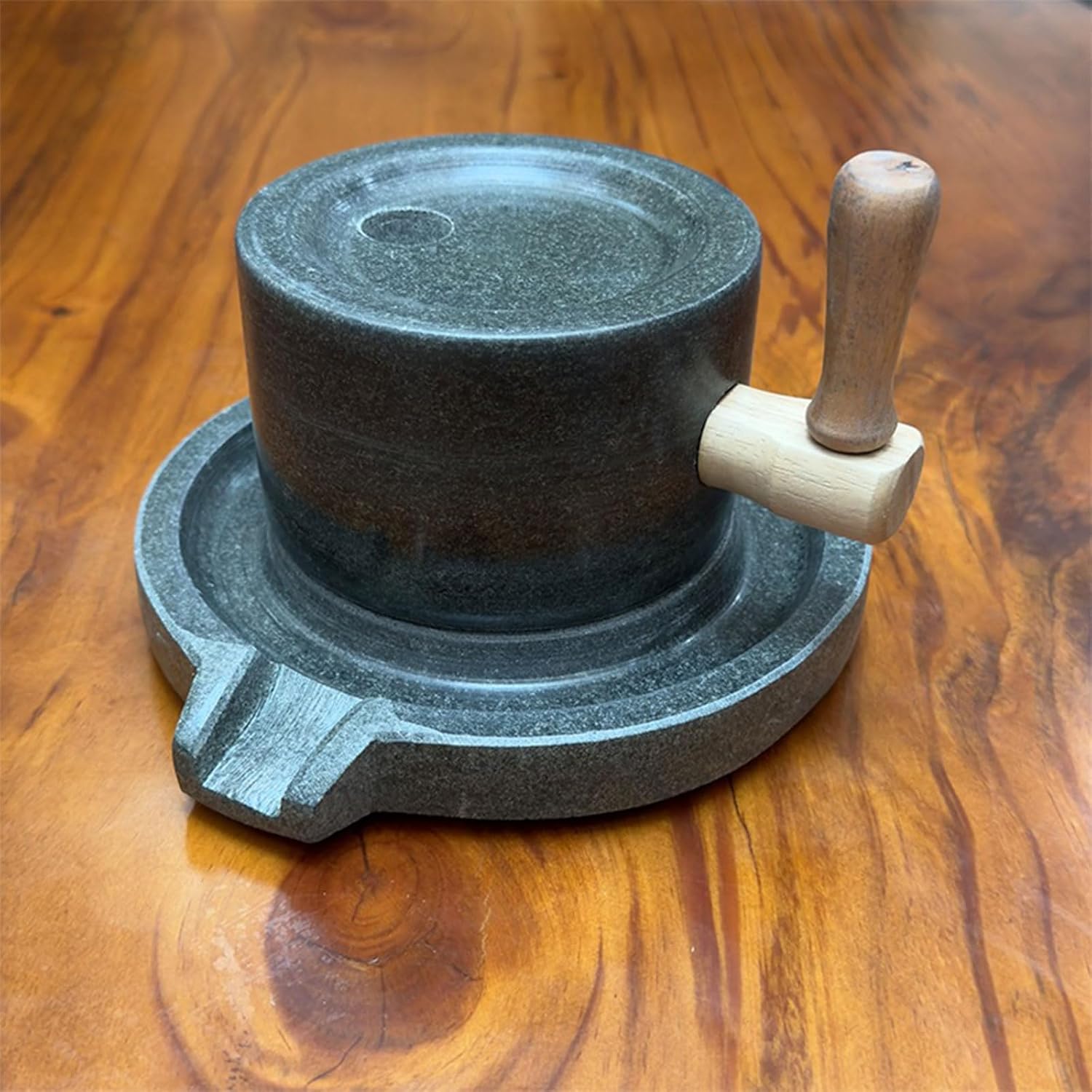 Manual Stone Grinder for Beans Grains, Green Stone Kitchen Mill for Flour Peppers Corn, Hand Crank Grain Mill for Home Cafe