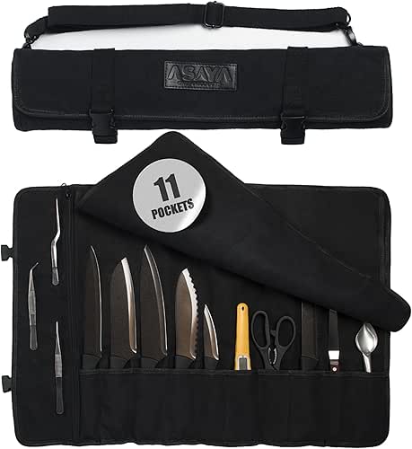 Asaya Waxed Canvas Chef Knife Roll Bag with 10 Slots
