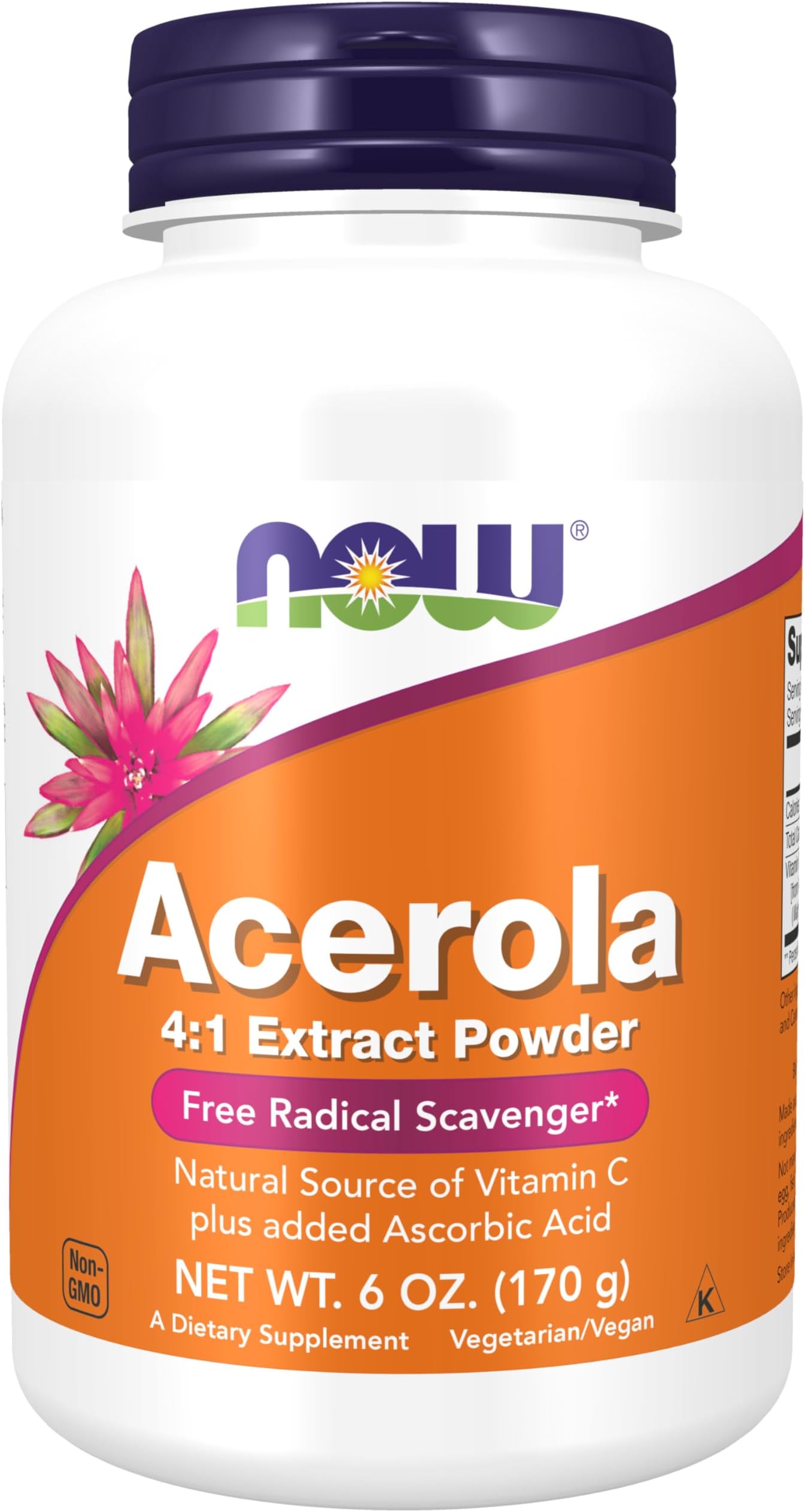 NOW Foods Supplements, Acerola 4:1 Extract Powder, Acerola and Ascorbic Acid, Free Radical Scavenger*, 6-Ounce