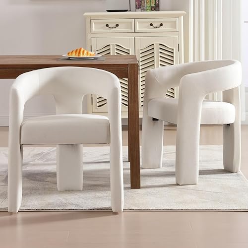 QUINJAY Silla de comedor moderna de felpilla tapizada de tela con brazo, cómoda silla auxiliar para cocina, sala de estar, recepción, color beige, 1