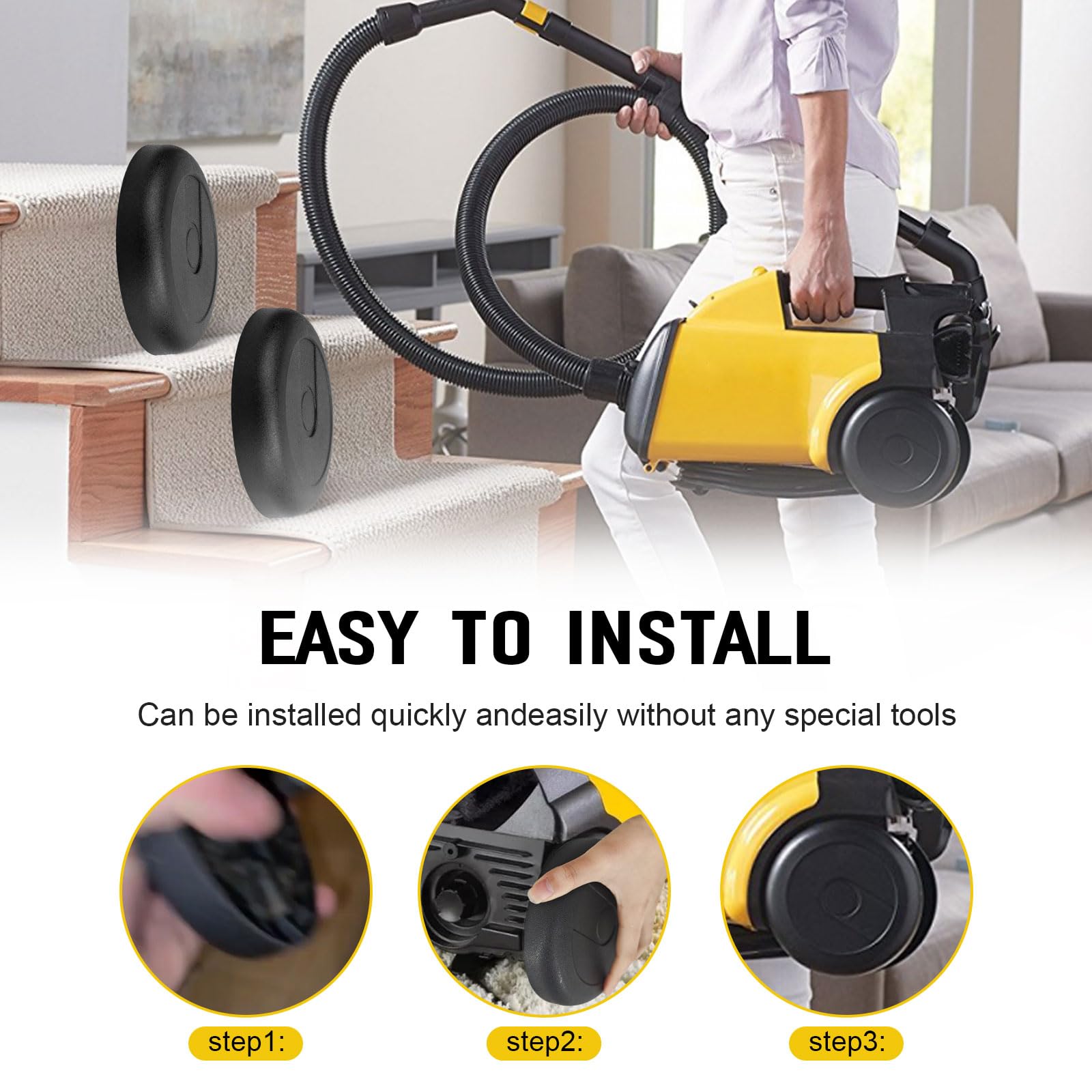 15409-119N Vacuum Rear Wheels Part for Eureka Mighty Mite 3600 Series Vacuums, SC3683, SC3686 and SC3681, Vacuum Cleaner Rear Wheel Replacement (2PACK) - 5