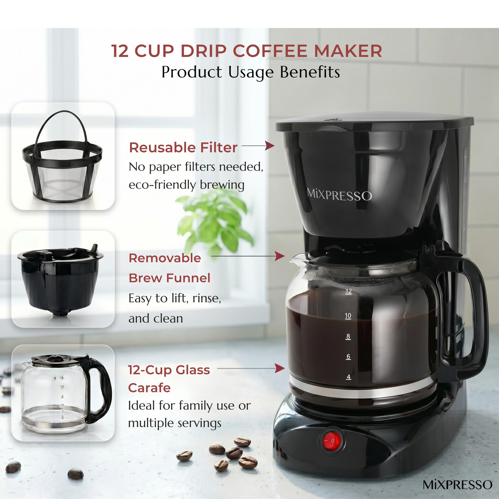 Amazon | 12-Cup Drip Coffee Maker, Coffee Pot Machine Including