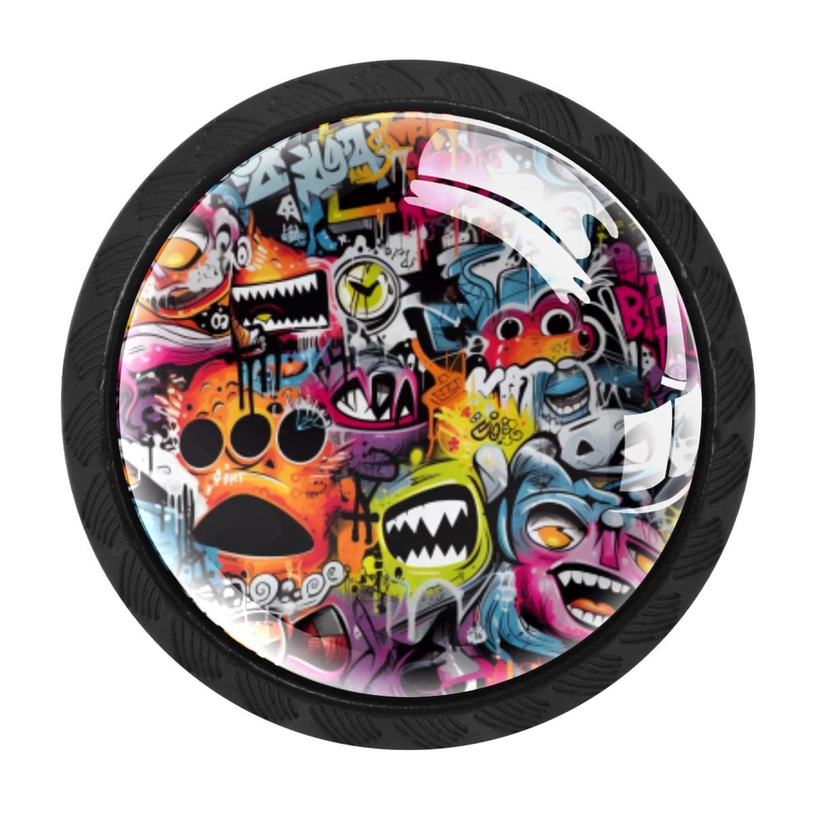 Chenzzzz Multicolored 09 4 Pieces Doodle Drawer Knobs, 35Mm Black Cabinet Knobs, Drawer Pulls And Knobs, Dresser Drawer Knobs, Cabinet Hardware Kitchen Cabinet Knobs