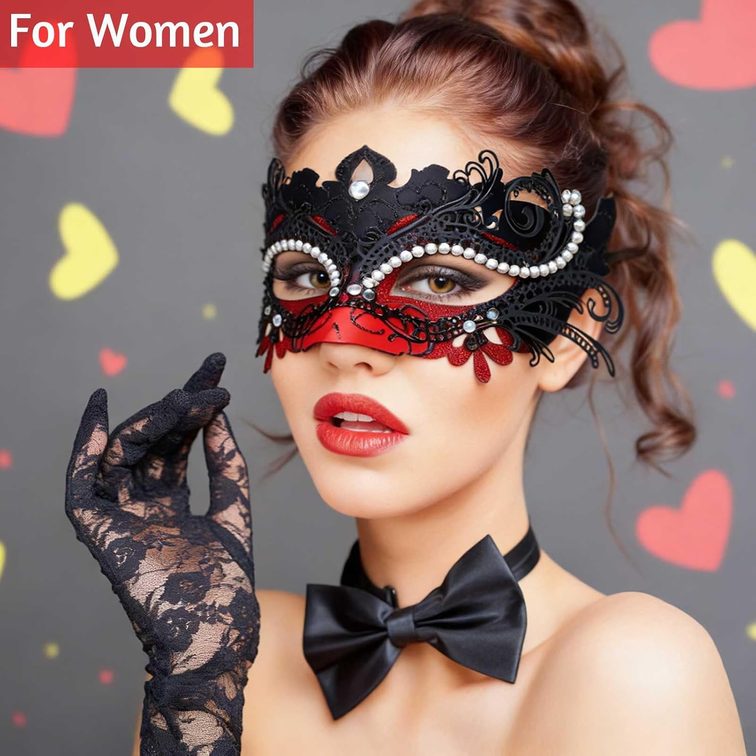 Masquerade Mask for Couples Party Masks Set, Metal Filigree Shiny Rhinestone Venetian Mask for Ball Mardi Gras