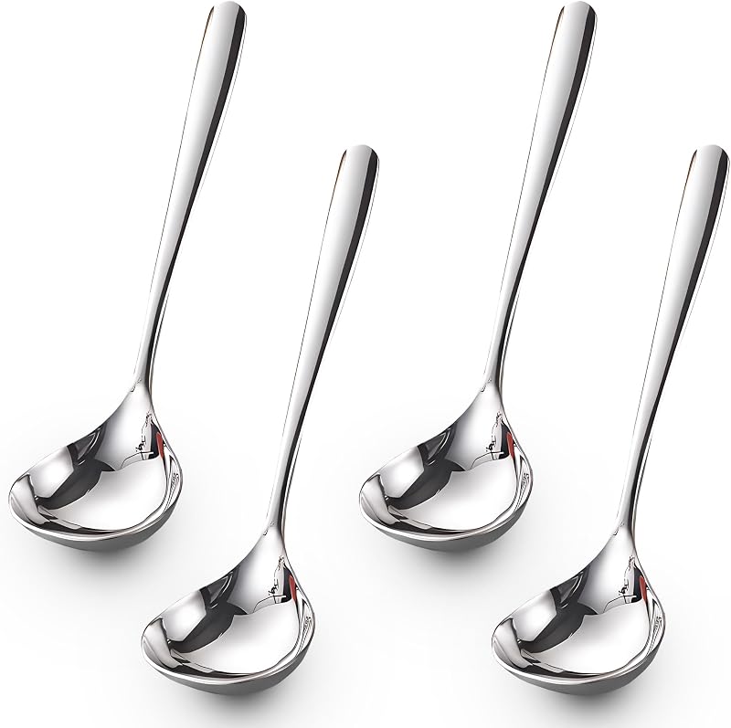 4 Pack Small Ladle Sauce Ladle SUS 304 Stainless Steel Small Serving Ladles Gravy Soup Spoon Ladles 8-Inch (Silver)