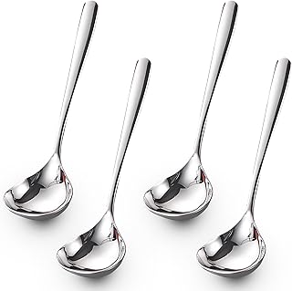 Comicfs 4 Pack Small Ladle Sauce Ladle SUS 304 Stainless Steel Small Serving Ladles Gravy Soup Spoon Ladles 8-Inch (Silver)