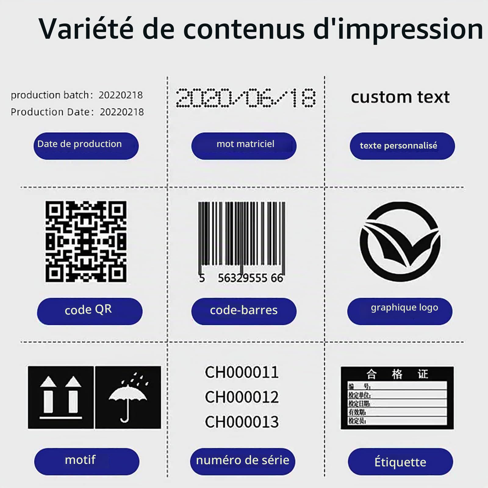 Imprimante à Jet d'encre Portable, Machine de Codage Portable avec écran Tactile de 4,3 Pouces, imprimante à Jet d'encre Portable à séchage Rapide pour Date d'expiration, Code-Barres, Code QR, Logo