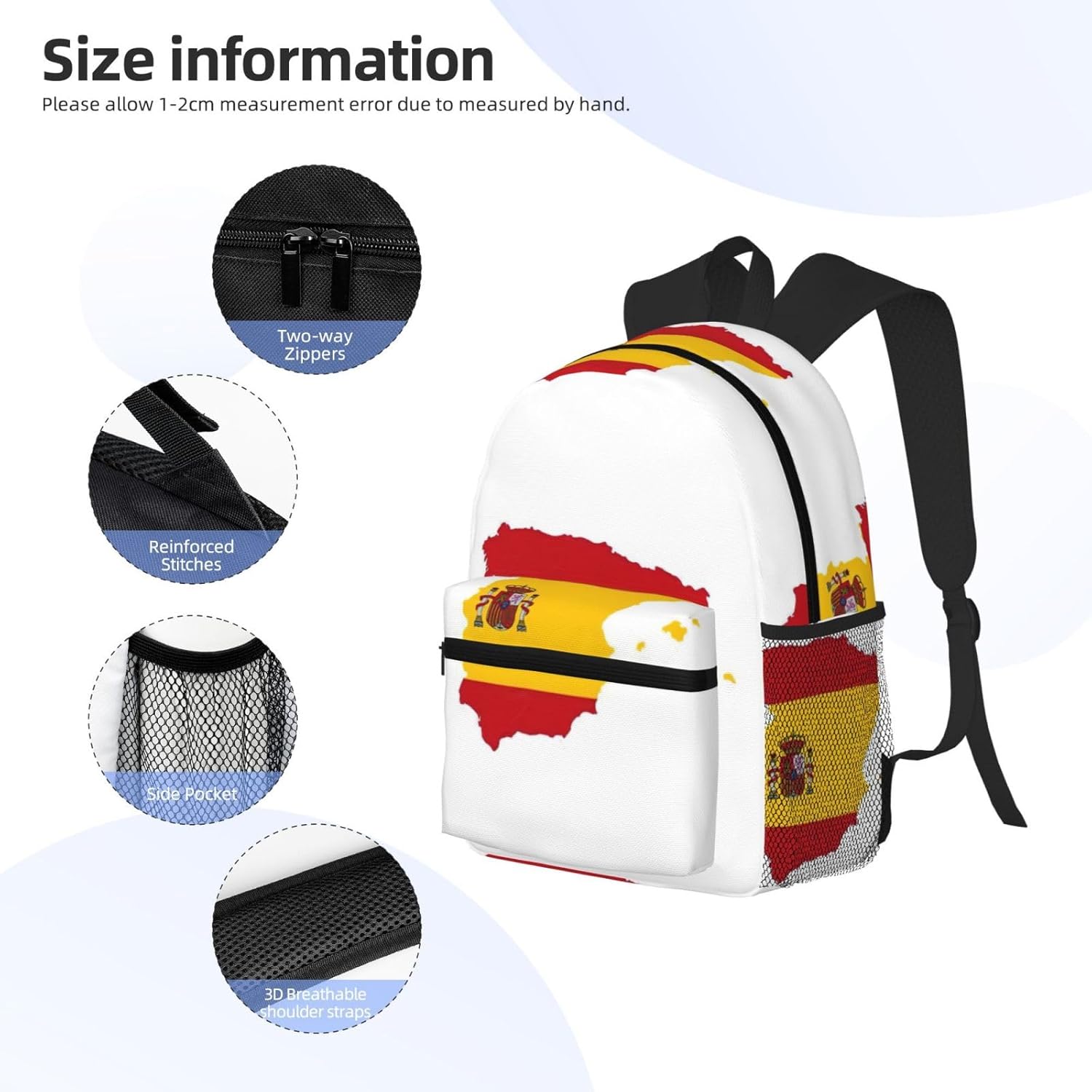 Spanish Flag Map Backpack Large Sports Bag, Best for Basketball, Soccer, Volleyball, Swim, Gym, Travel