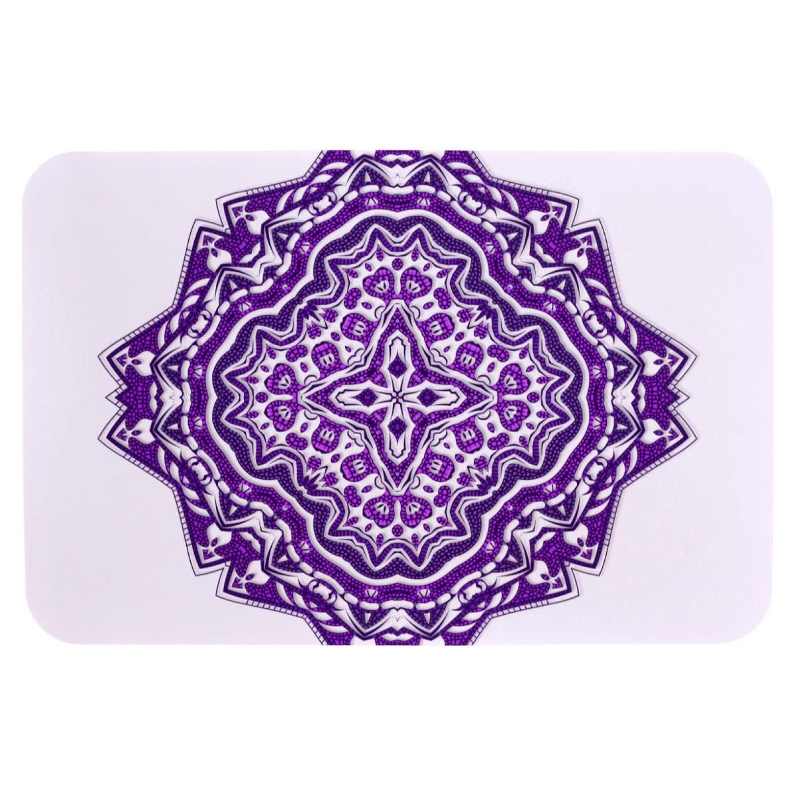Tapis de bain mandala violet anti-glisse pour sol sec et propre