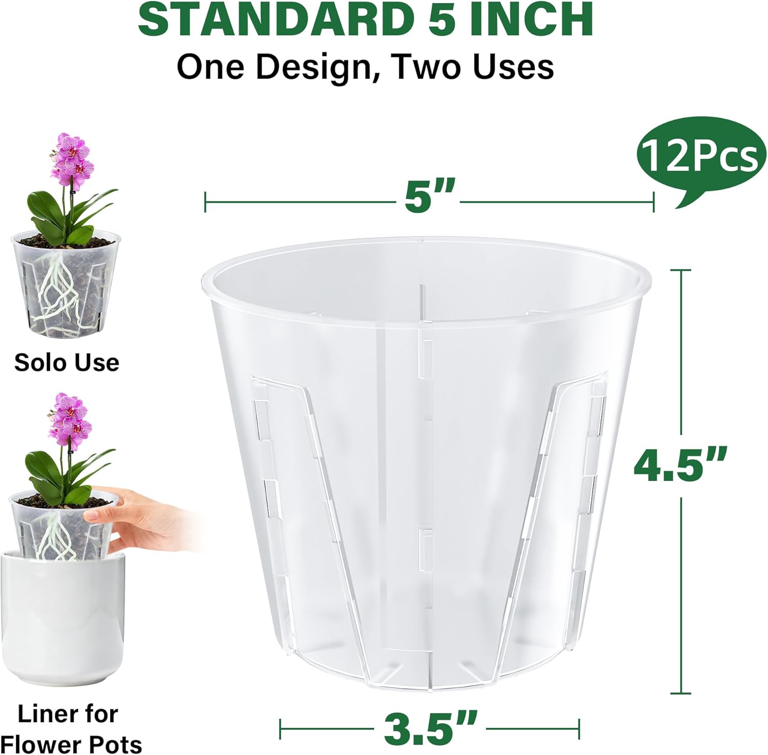 MIXC Side-Open Orchid Pot with Holes for Easy Repotting, 12 Packs 5 Inch Clear Plastic Breathable Slotted Flower Plant Nursery Planters with Drainage for Optimal Root Health Indoor Outdoor