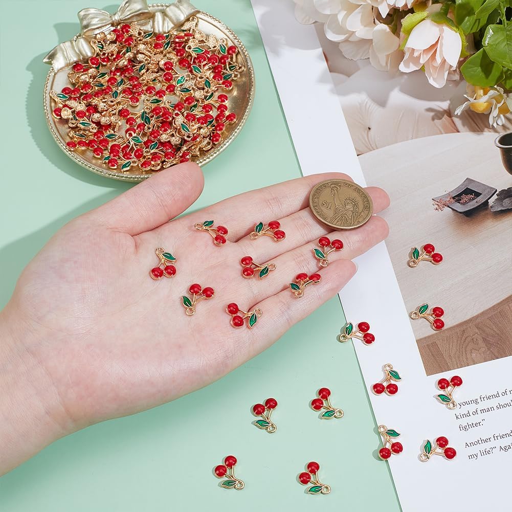 PH PandaHall 150pcs Red Cherry Charm, Enamel Fruit Charms Cherry Pendants Bulk Golden Fruit Charms Beads Mini Dangle Charm for Necklace Bracelet Keychains Jewelry Handbag Purse Making - Image 3