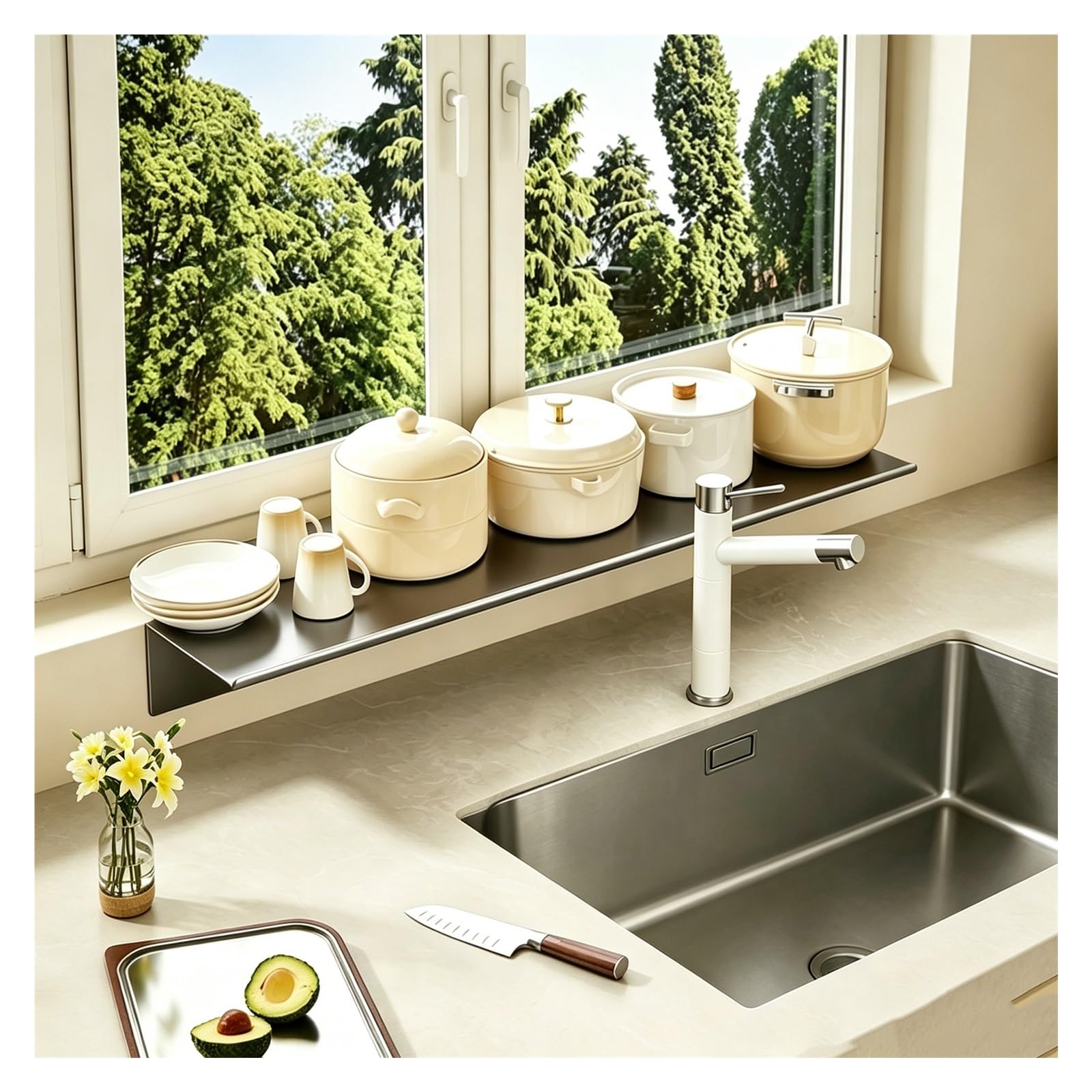 CHZDPP Detachable Kitchen Counter Extender with Invisible Installation, Window Sill Extender for Kitchen Countertop, Space-Saving Windowsill Extension(Gray,15.7in/40cm)