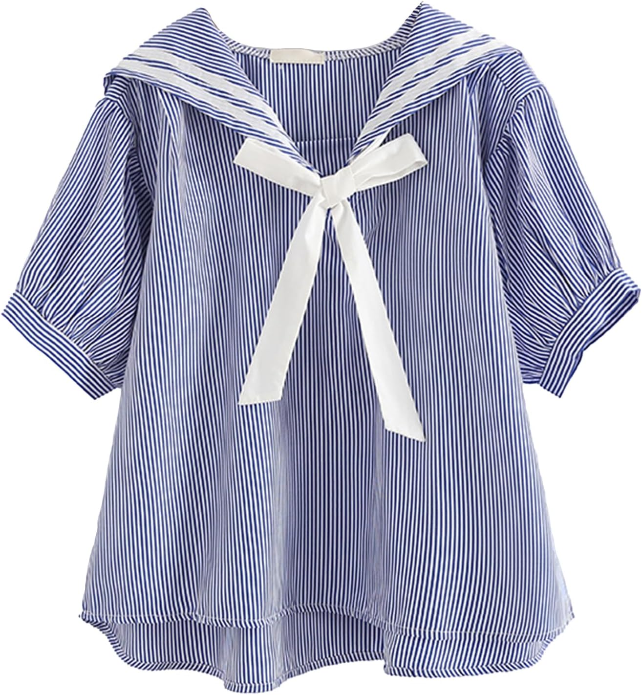 CORIRESHA Women's Preppy Style Short Sleeve Sailor Collar Blouse Bow Knot Summer Casual Loose Shirt