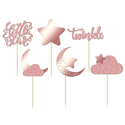 Miniatura 9 de Gyufise 24 piezas de decoración de cupcakes con estrella pequeña con luna y purpurina para cupcakes para baby shower, niños, fiesta de cumpleaños,