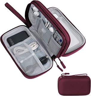 Skycase Travel Cable Organiser Bag,Double-Layer Storage Bag Electronics Accessories Organizer Bag for USB Data Cable,Earphone Wire,Power Bank,21 x 12.5 x 6.5cm,Wine Red
