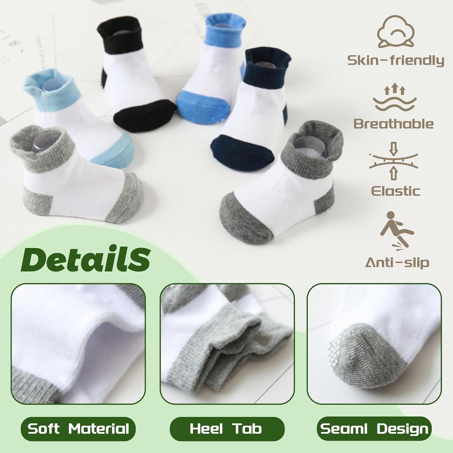 HYCLES Toddler Girl Socks, 12 Pairs Non Slip Ankle Toddler Socks for 1-7 Years Baby Girls Kids - Image 5