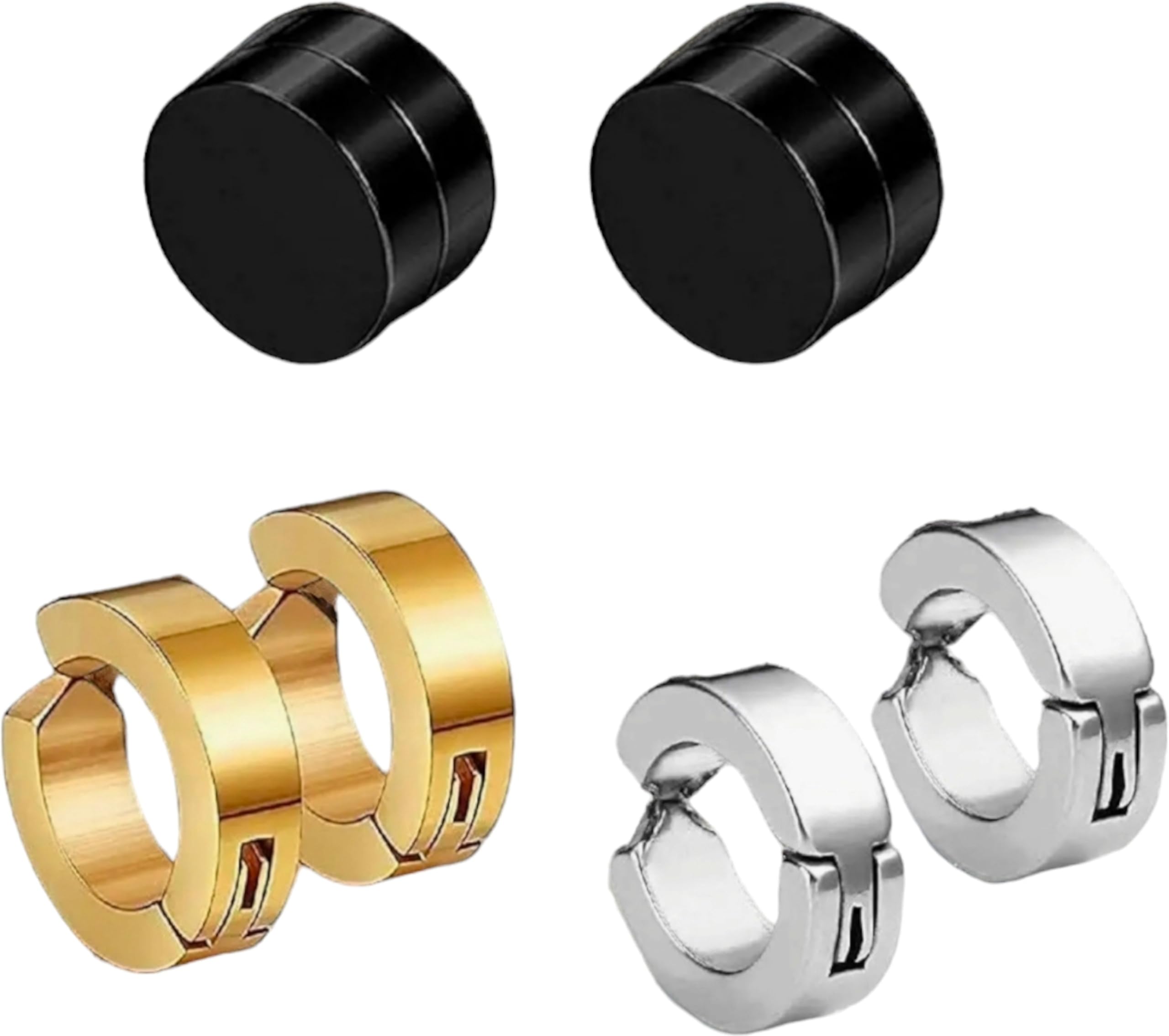 Round Shaped Press Screw Earrings with Pierced and Non-Piercing Clip Style | Unisex Fashion Earrings for Men & Women | Combo Set of 3 Colours-image-17