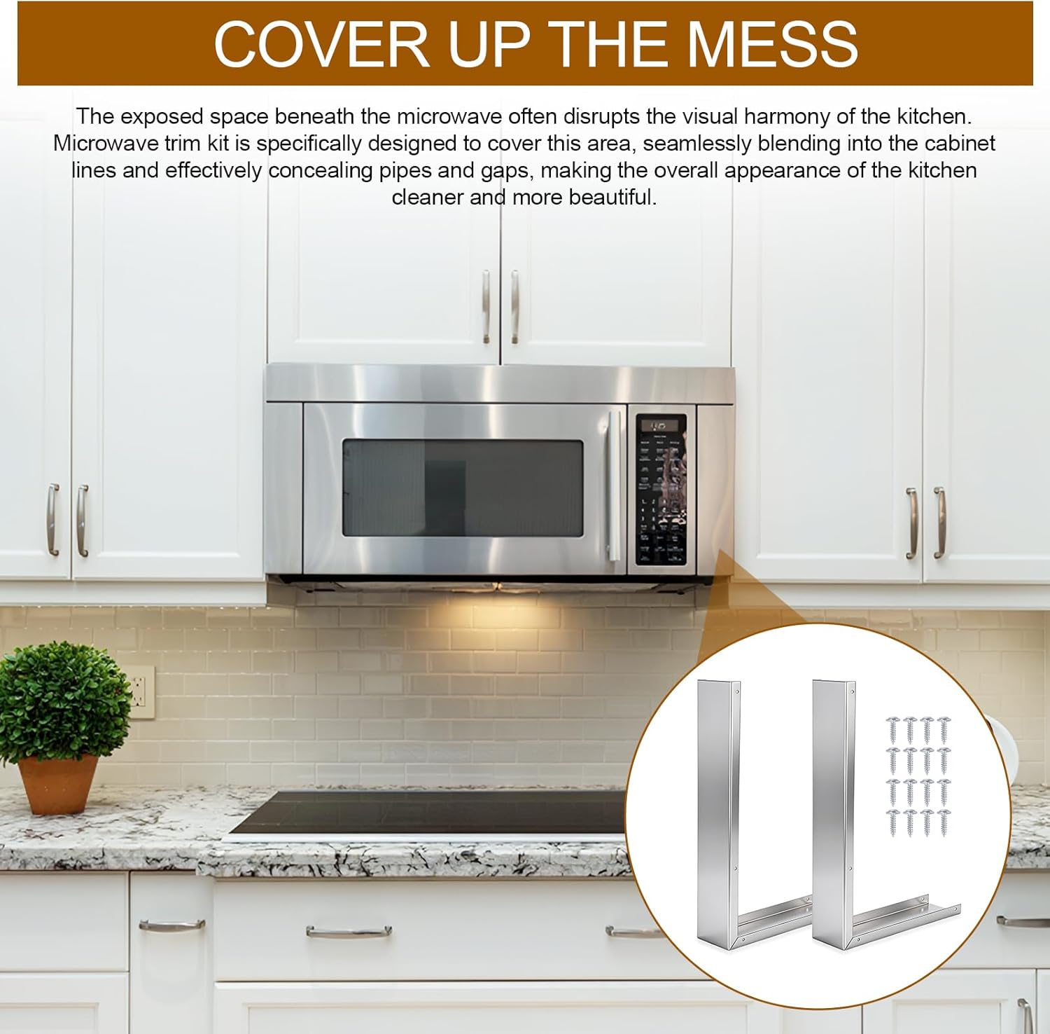 2 Pcs Stainless Steel Microwave Trim Kit, Microwave Filler Kit, 3'' Wide Microwave Side Panel Filler Kit for Range Kitchen Countertop Oven
