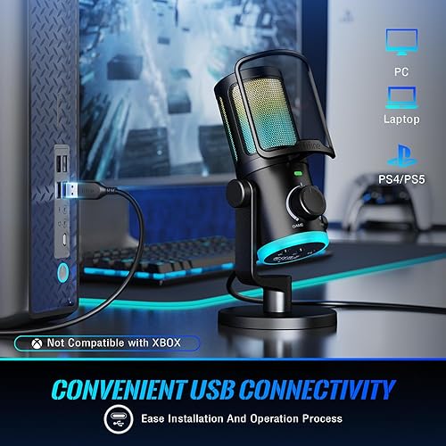 Miniatura 4 de FIFINE - Micrófono de PC para juegos, micrófono de transmisión USB con equilibrio de chat de juego, micrófono RGB de escritorio con botón de