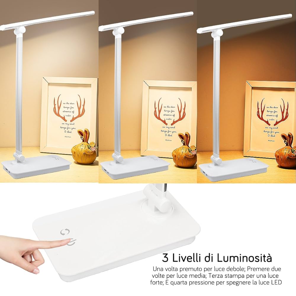 Lampe De Bureau LED Avec Port USB - 4 Modes Couleur - Luminosité Réglable - Minuterie 45 Min - Bras Flexible