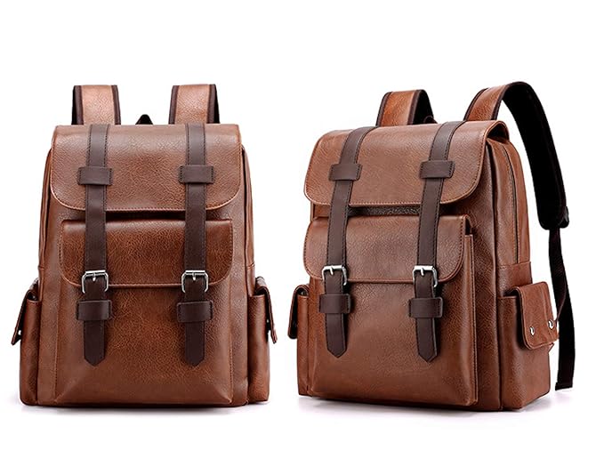 Hot And Bold Vegan Leather Multi-Compartment Laptop Canvas Backpack.
