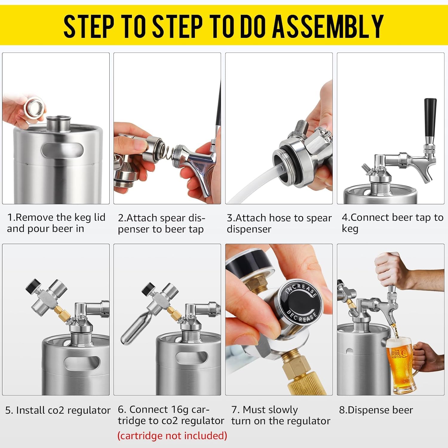 Mini sistema Kegerator de 2 L, barril de acero inoxidable con manómetro y grifo de cerveza, dispensador portátil de cerveza de barril para elaboración casera, fiesta, bar