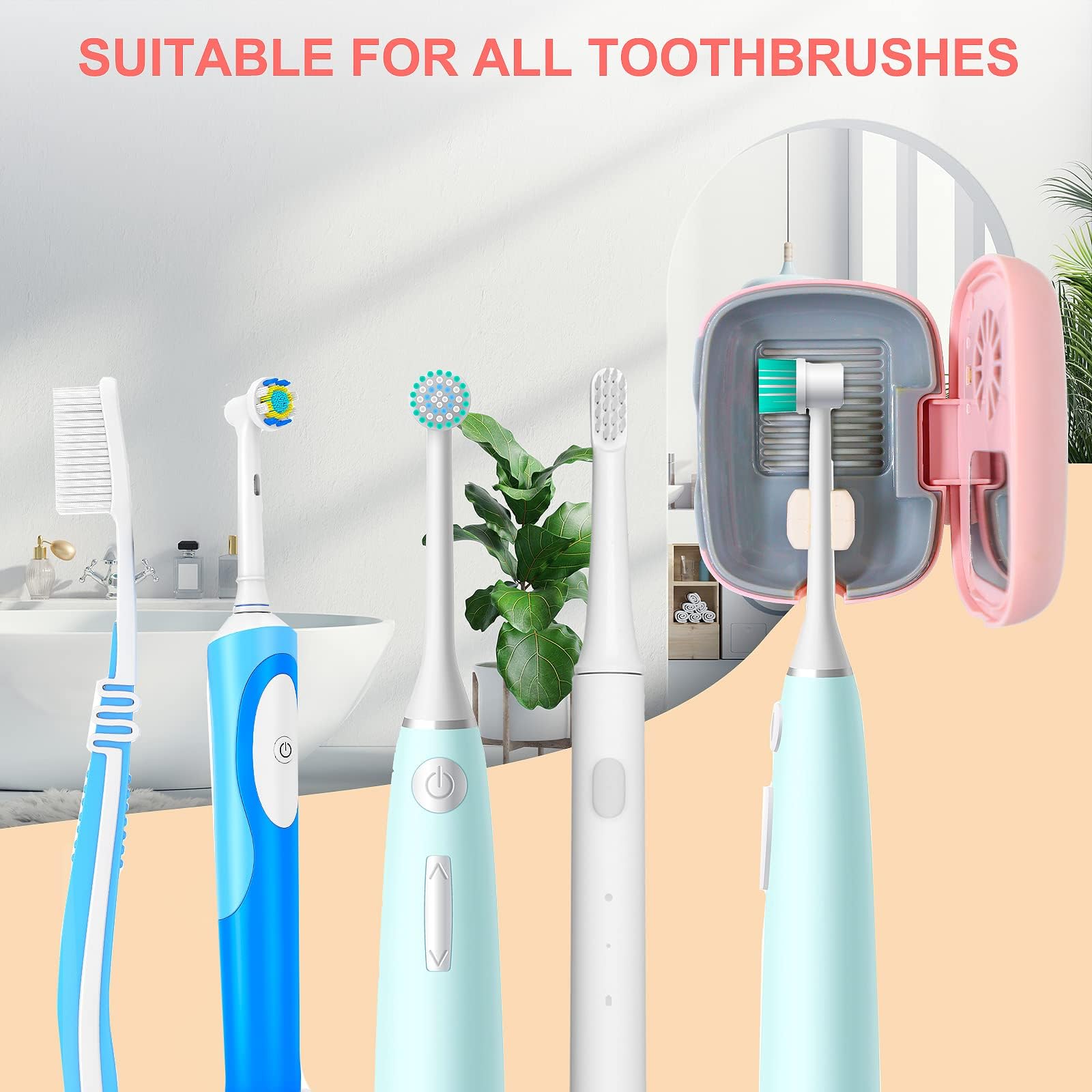 Funda de viaje para cepillo de dientes, funda de viaje para cepillo de dientes con función de secado al aire, contenedor de viaje portátil recargable con soporte para el hogar y viajes,