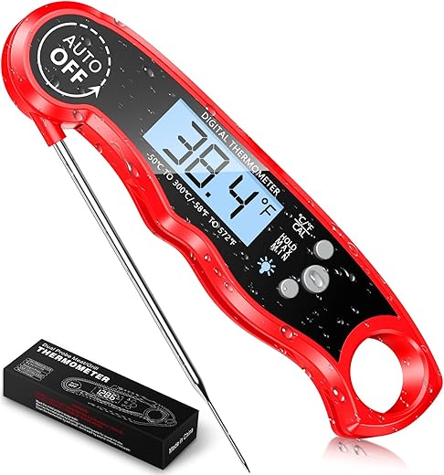 Mohard Digitales Fleischthermometer, IPX6 Wasserfest Sofort Ablesbares Bratenthermometer für Grill/BBQ/Öl, Küchenthermometer mit LCD Bildschirm & 11,94cm klappbarer Sonde,…