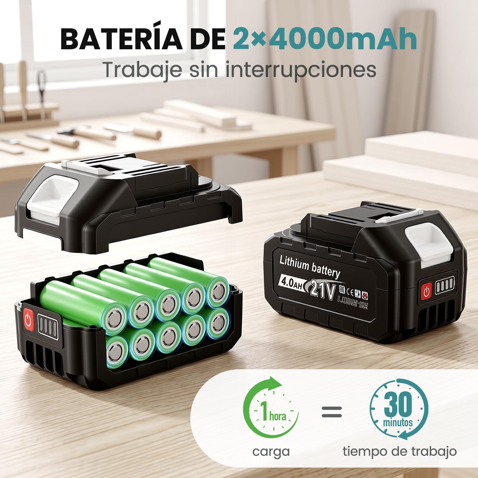Sierra Sable Inalámbrica con 2 Baterías 4.0Ah, Sierra Sable Bateria con Motor Brushless 3100 SPM, Carrera de 22 mm, Velocidad Variable, 4 Hojas, Luz LED, Maletín y Cargador para Madera, Metal y PVC