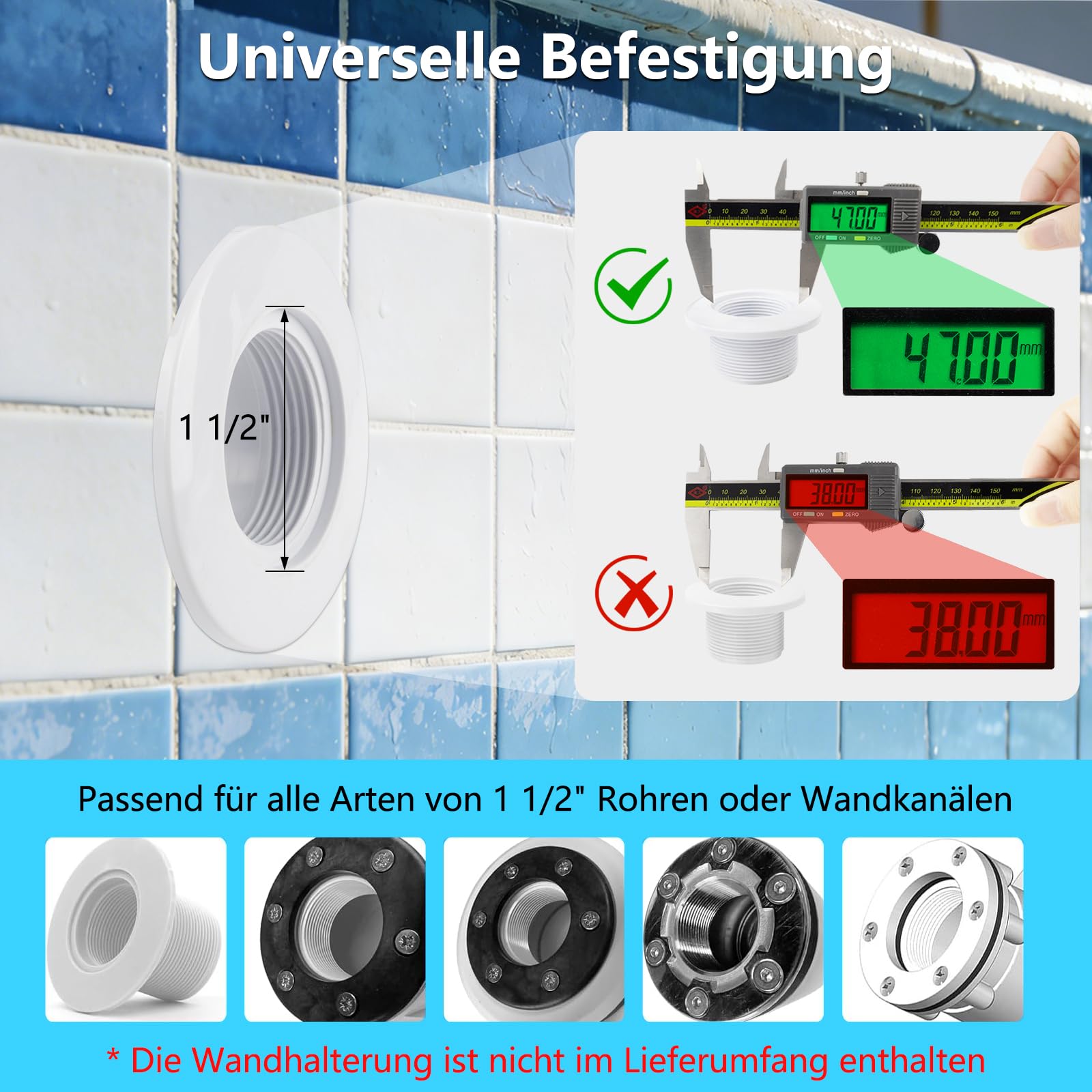 COOLWEST RGB LED Poolbeleuchtung mit 1-1/2 Zoll Außengewinde, 25W Unterwasser Licht mit Fernbedienung, Ø180mm, 24V DC, IP68 Colour Changing LED Poolscheinwerfer für Betonpools
