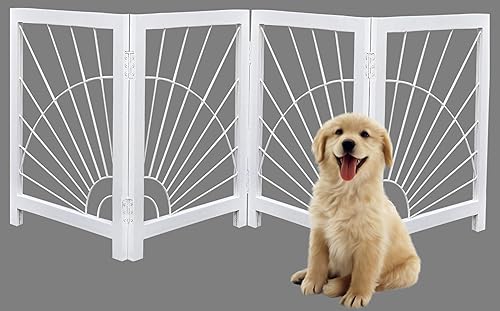 Miniatura 27 de Puerta independiente para perros, puerta plegable de madera para mascotas de 4 paneles para interiores, 72 pulgadas de ancho x 24 pulgadas de alto