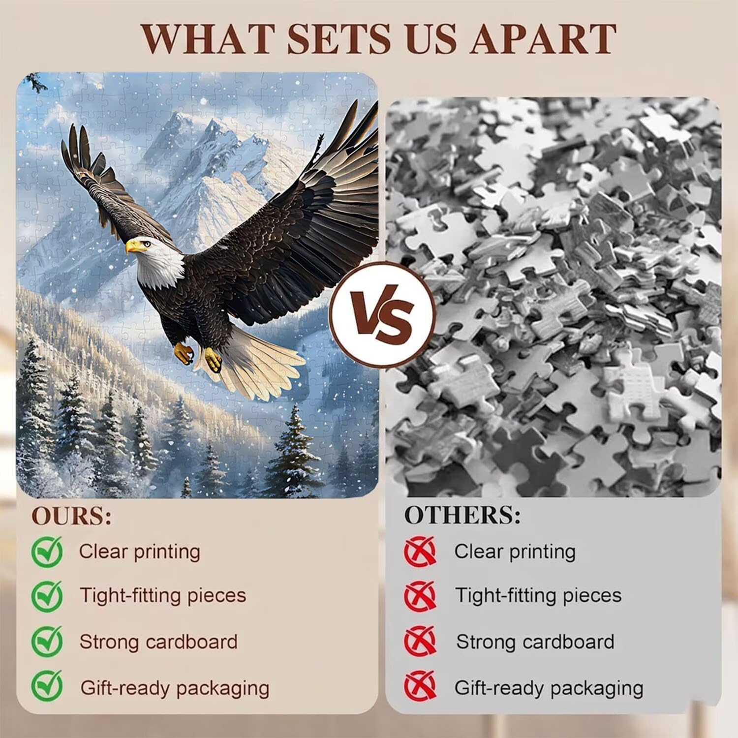 paesaggio aquila Puzzle 1000 Pezzi per Adulti, Puzzle in Legno - Collezione Classica con Poster Incluso - Sfida di Concentrazione e Passatempo Antistress, Gioco per Famiglia, 75 x 50 cm f0-517