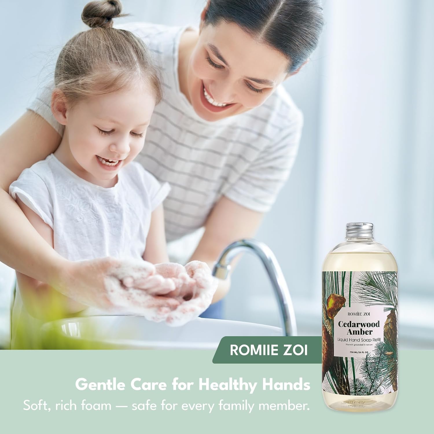 ROMIIE ZOI Liquid Hand Soap Refill Gift Set-3 Pack, Cruelty-Free and Biodegradable Formula, Moisturizing Hand Wash with Essential Oil for Sensitive Skin, Cedarwood Scent (26Fl Oz x 3)
