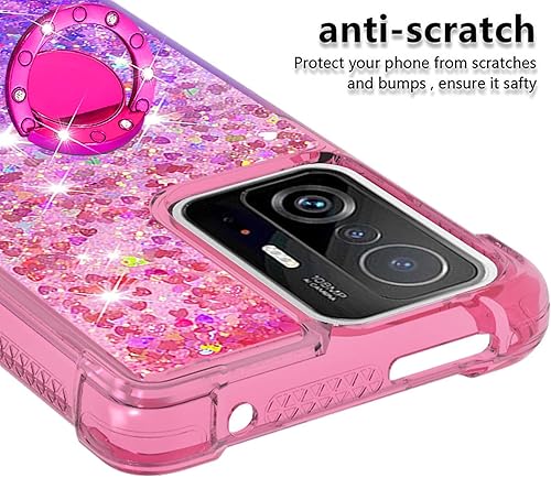 Miniatura 4 de CCSmall Funda para Xiaomi 11T con soporte de anillo magnético, gradiente de arena movediza purpurina que fluye líquido flotante mujeres niñas lindo